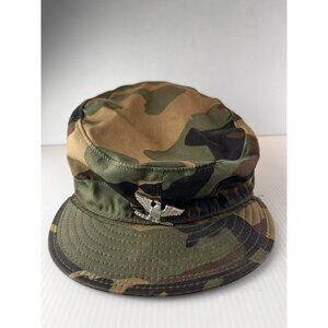 Military Camo Woodland Cap DLA100-84-C487 5415-01-084-1887 Neck Flaps Sz 7.5 Pin